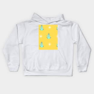 Fairytale unicorns and stars on a yellow background. Miracles, magic, children's fantasies. Kids Hoodie